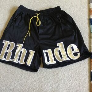 Black Mesh Men's Athletic Shorts with Metallic Lettering